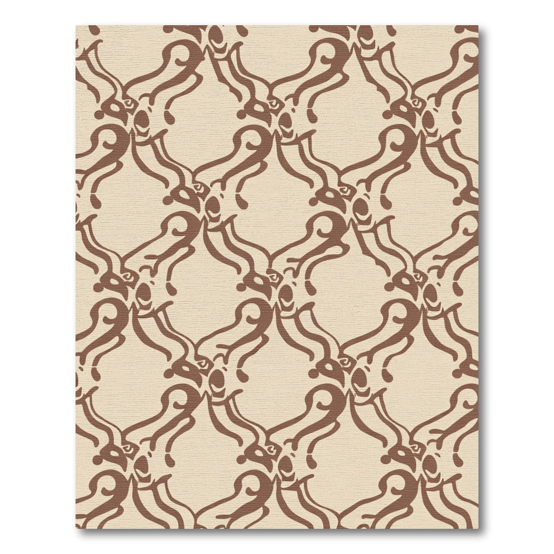 Brown Rococo Scrollwork Lattice Rug