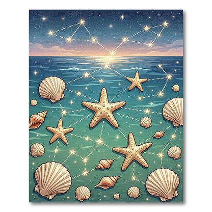 Coastal Starfish and Seashell Constellation Rug