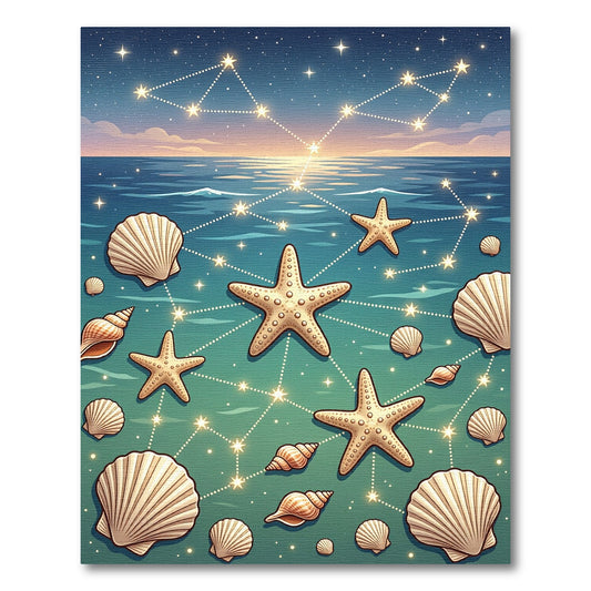 Coastal Starfish and Seashell Constellation Rug