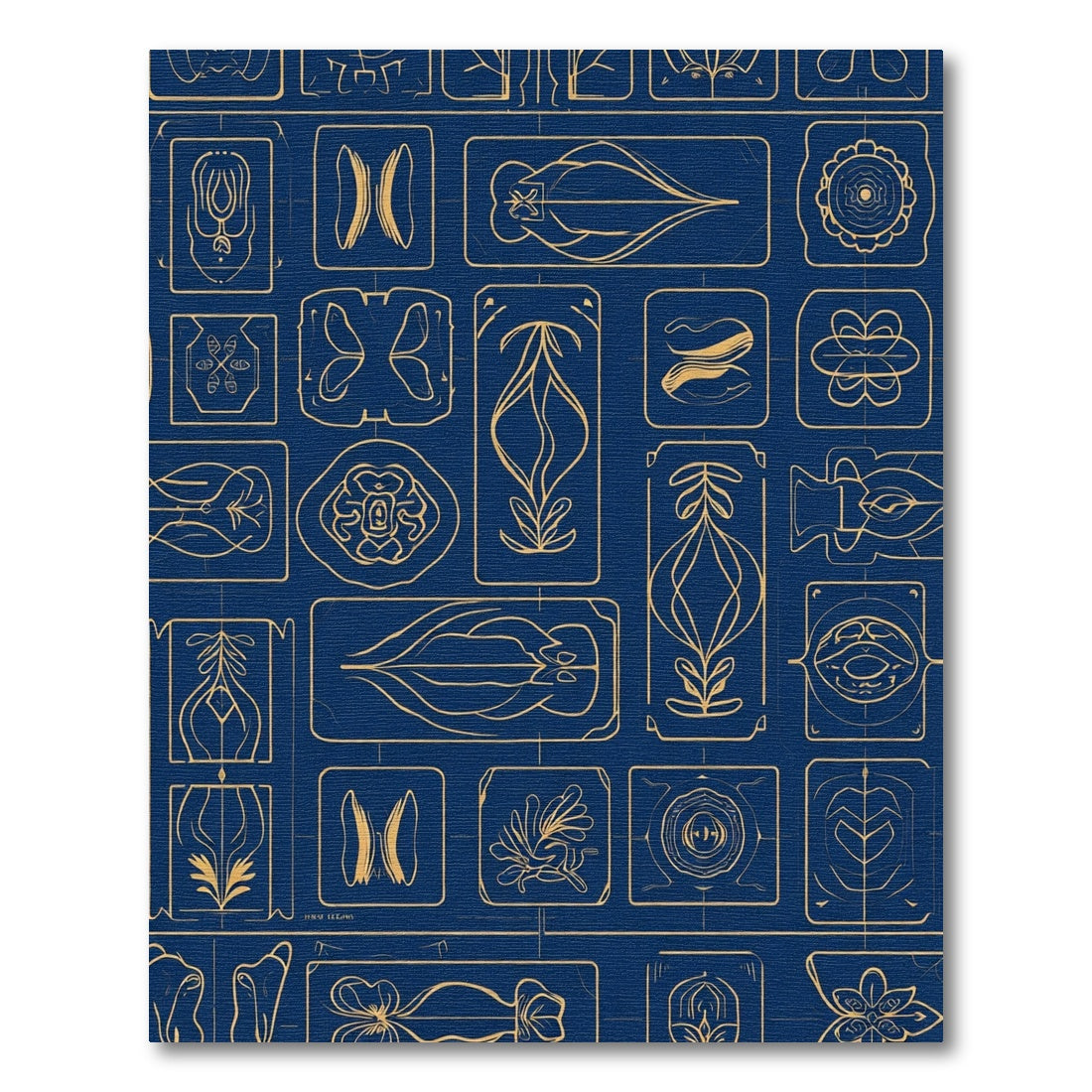 Navy Gold Art Deco Botanical Medallions Rug