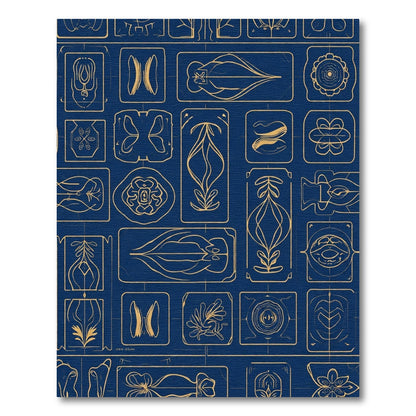 Navy Gold Art Deco Botanical Medallions Rug