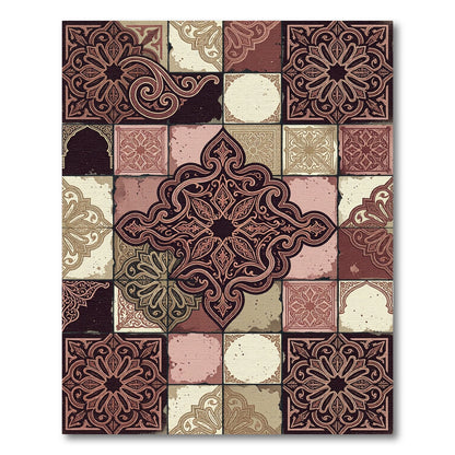 Ornate Terracotta Damask Tile Medallion Rug