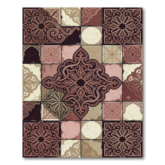 Ornate Terracotta Damask Tile Medallion Rug