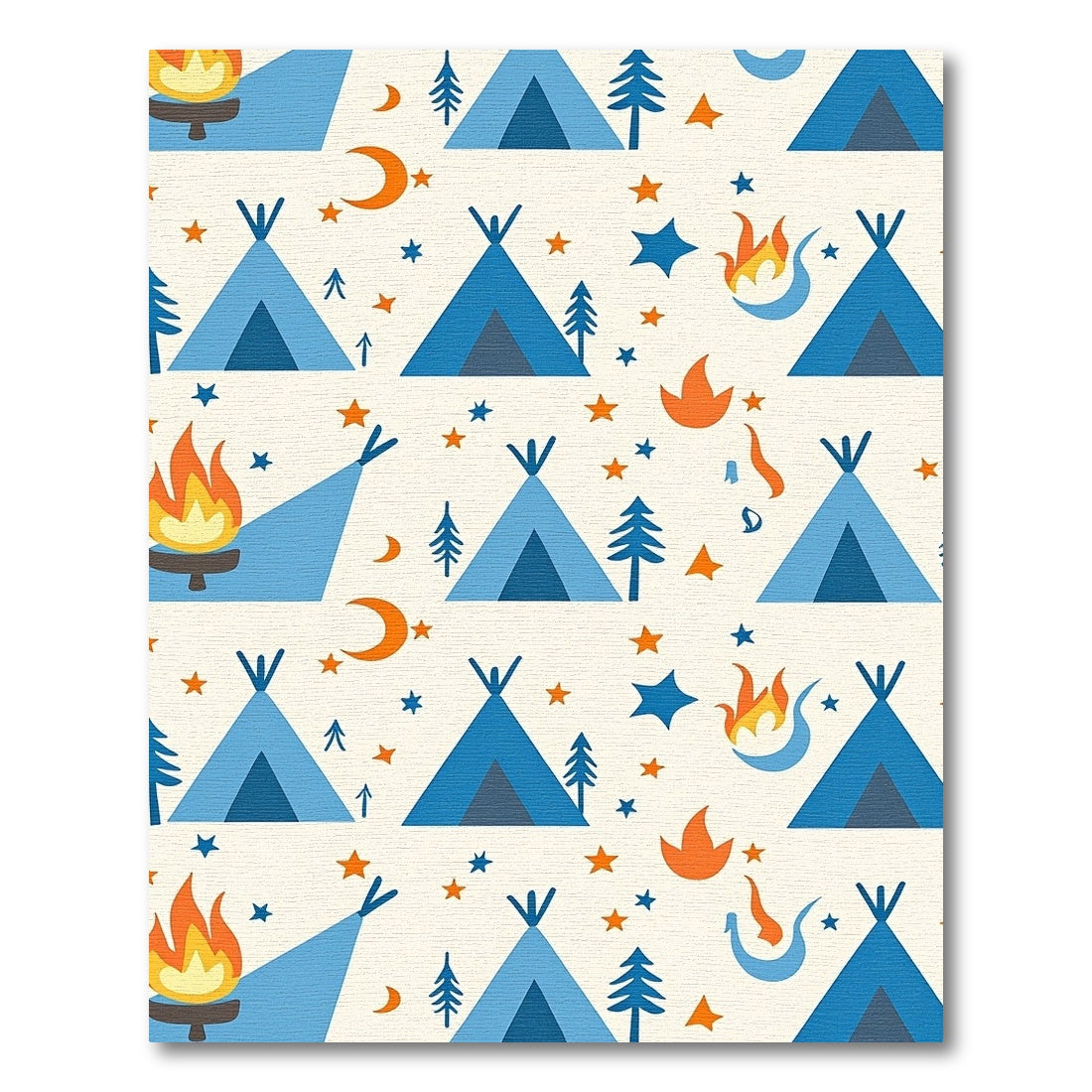 Blue Teepees Campfire Stars Moon Rug