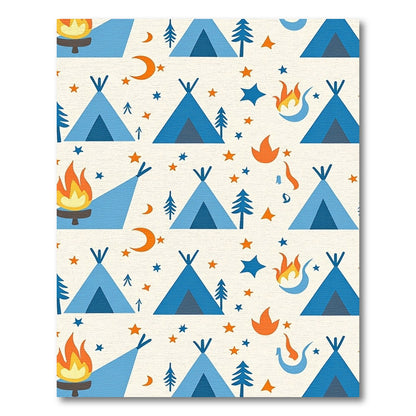 Blue Teepees Campfire Stars Moon Rug