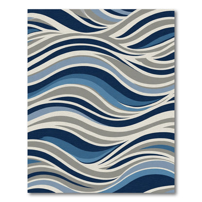 Navy Blue Gray Wave Curves Rug