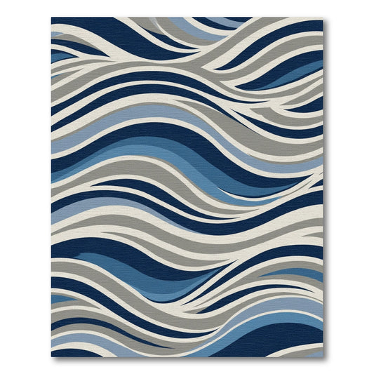 Navy Blue Gray Wave Curves Rug
