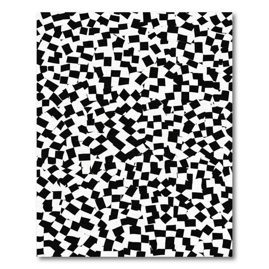 Distorted Black White Checkerboard Layout Rug