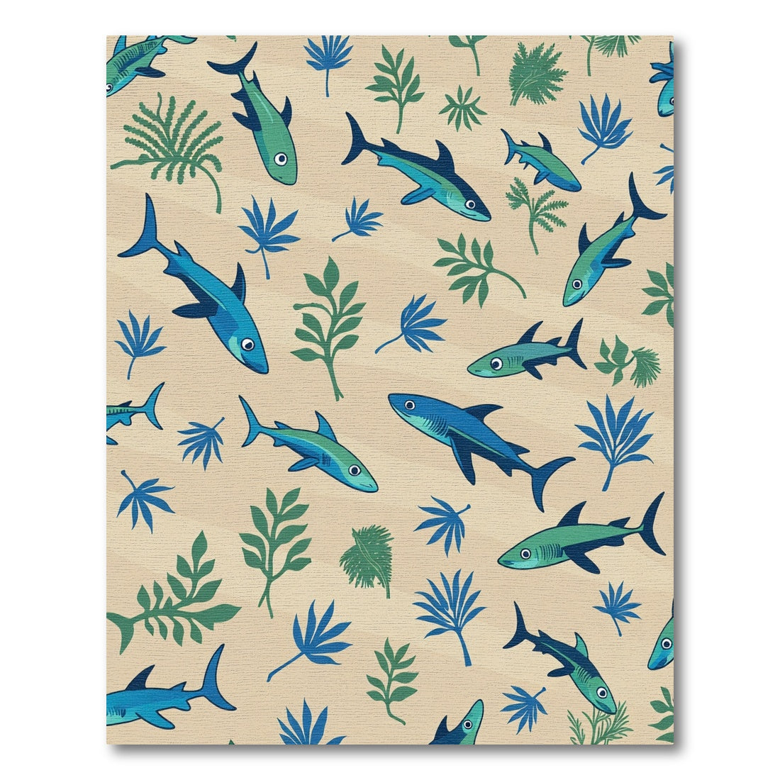 Ocean Blue Shark Leaf Pattern Rug