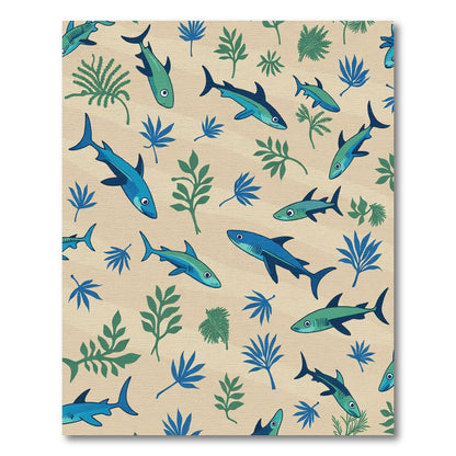 Ocean Blue Shark Leaf Pattern Rug