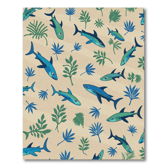 Ocean Blue Shark Leaf Pattern Rug