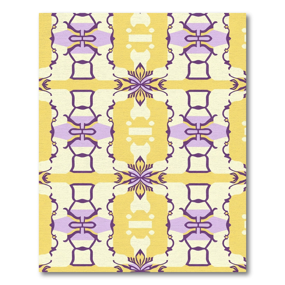 Yellow Purple Ornate Medallion Stripe Rug