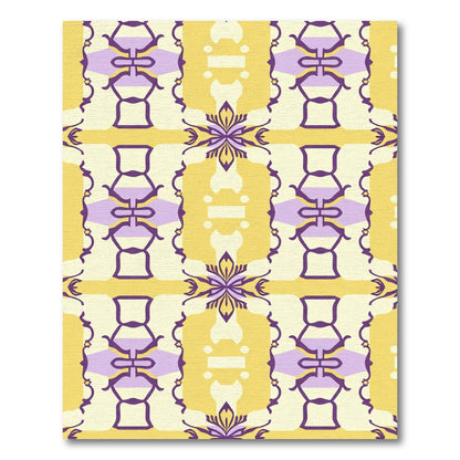 Yellow Purple Ornate Medallion Stripe Rug