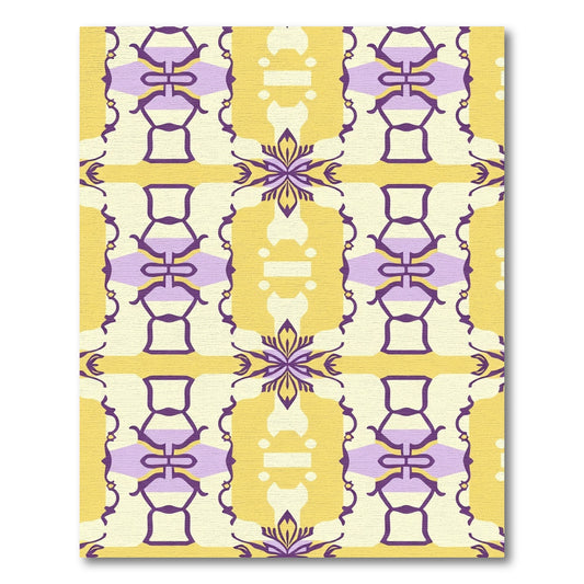 Yellow Purple Ornate Medallion Stripe Rug