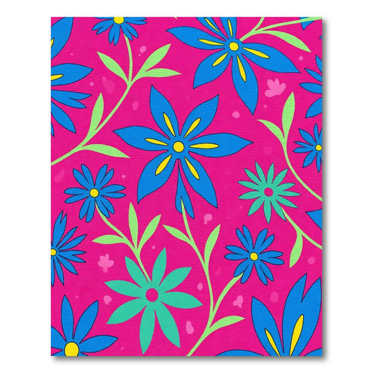 Vibrant Blue Floral Garden Background Rug