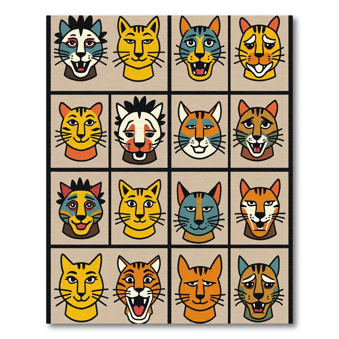 Various Colorful Cubist Cat Faces Rug
