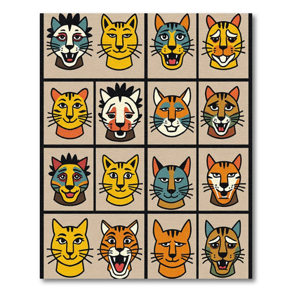 Various Colorful Cubist Cat Faces Rug