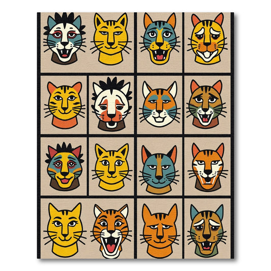 Various Colorful Cubist Cat Faces Rug
