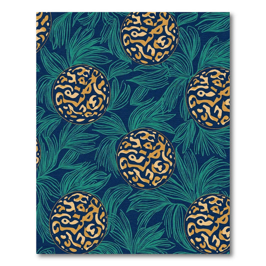 Deep Blue Emerald Botanical Circle Rug