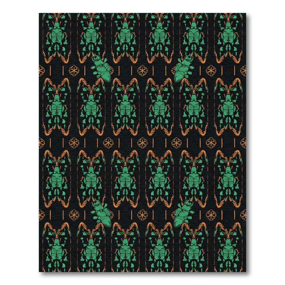 Emerald Scarab Black Folk Art Rug