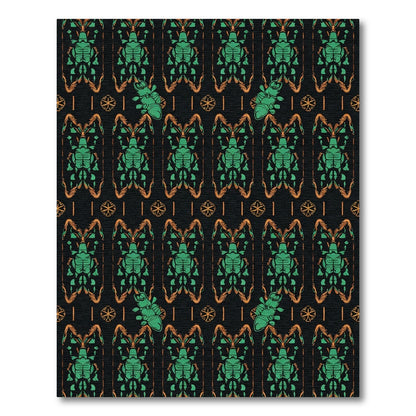 Emerald Scarab Black Folk Art Rug
