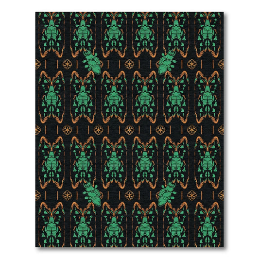 Emerald Scarab Black Folk Art Rug
