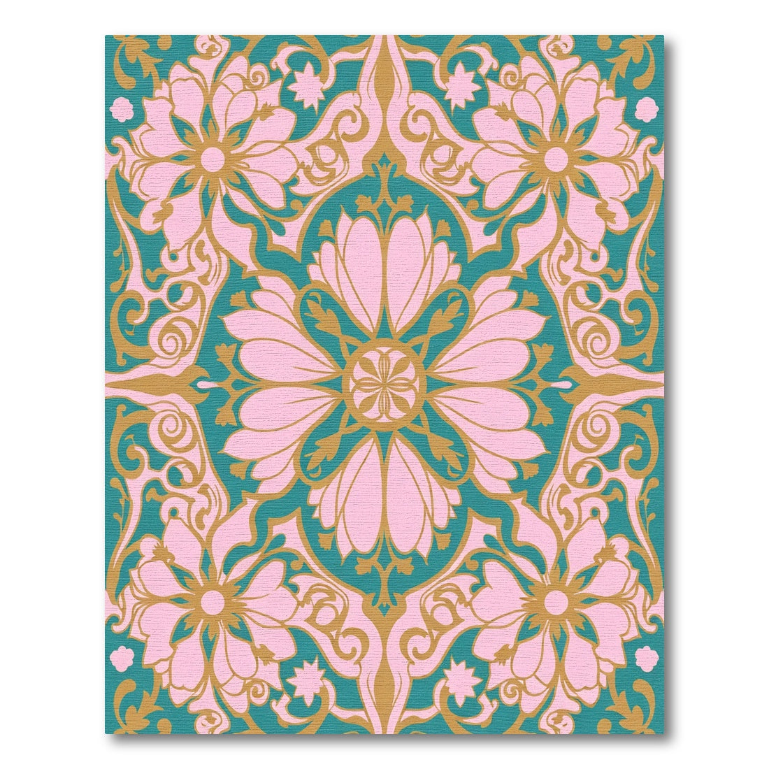 Pink Teal Gold Floral Damask Rug