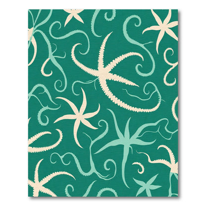 Teal Starfish Swirl Aquatic Motif Rug