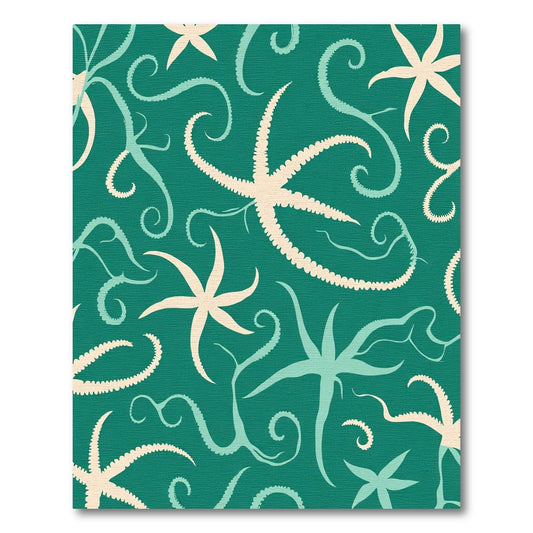 Teal Starfish Swirl Aquatic Motif Rug
