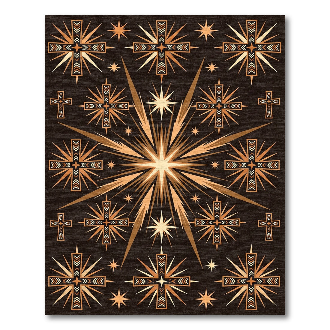 Brown Gold Starburst Cross Arrangement Rug