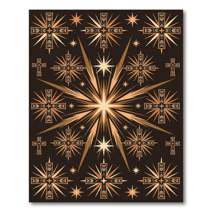 Brown Gold Starburst Cross Arrangement Rug