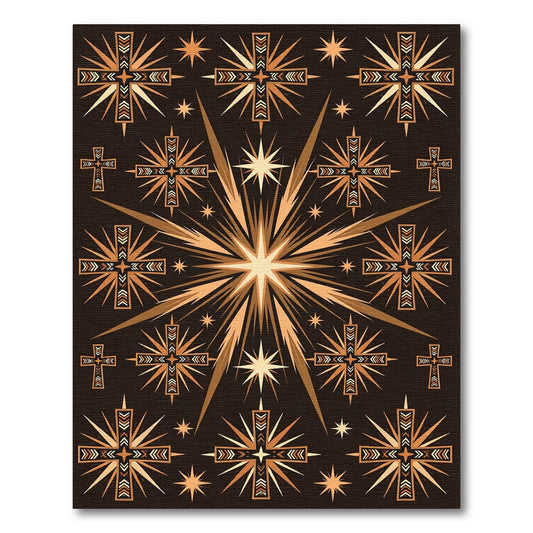 Brown Gold Starburst Cross Arrangement Rug