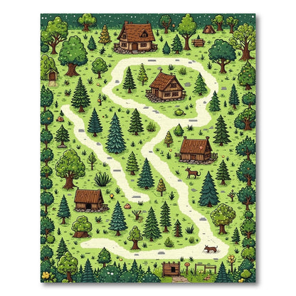 Whimsical Green Forest Cottages Path Rug