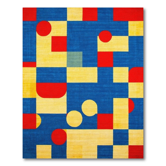 Bold Red Yellow Blue Geometric Shapes Rug