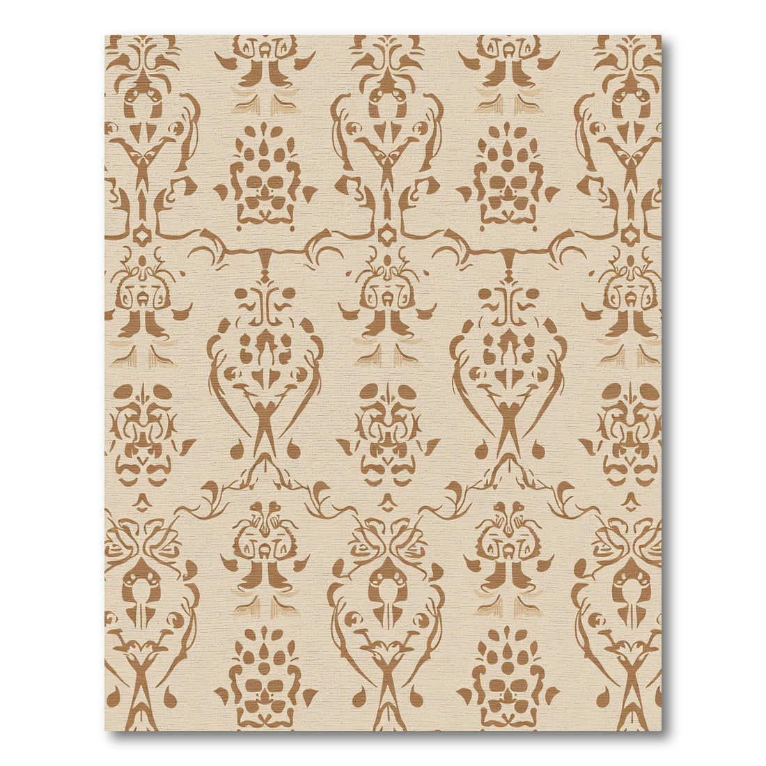 Brown Damask Traditional Ornate Scroll Rug