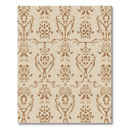 Brown Damask Traditional Ornate Scroll Rug