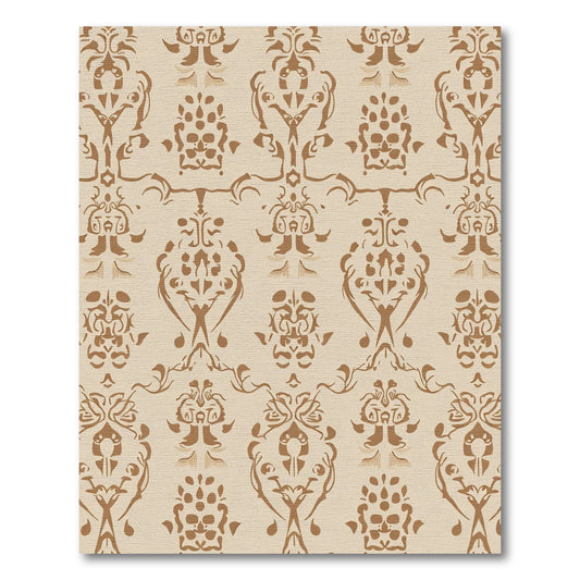 Brown Damask Traditional Ornate Scroll Rug