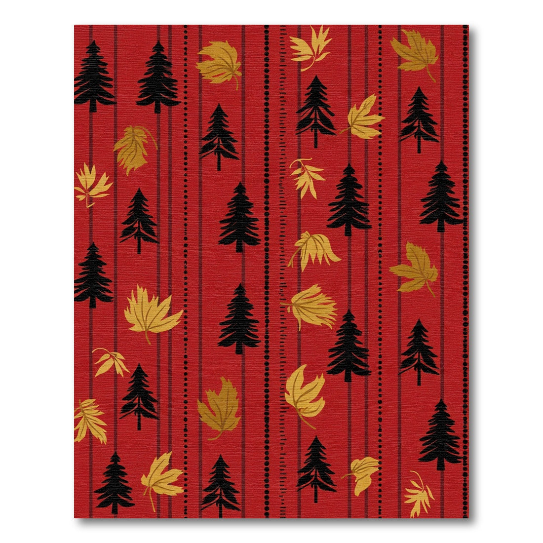 Black Trees Golden Leaves Red Stripes Rug