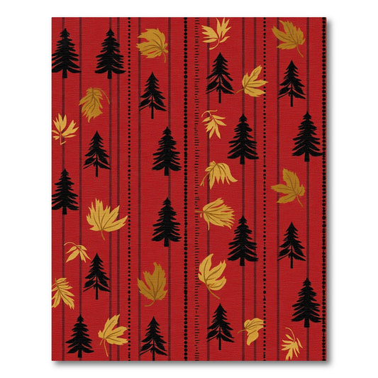 Black Trees Golden Leaves Red Stripes Rug