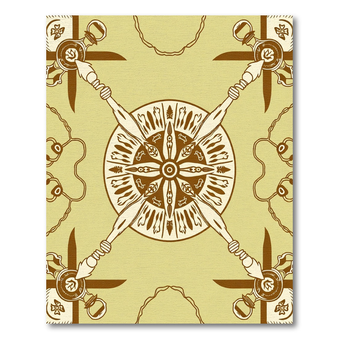 Earthy Yellow Brown Radial Sunburst Rug