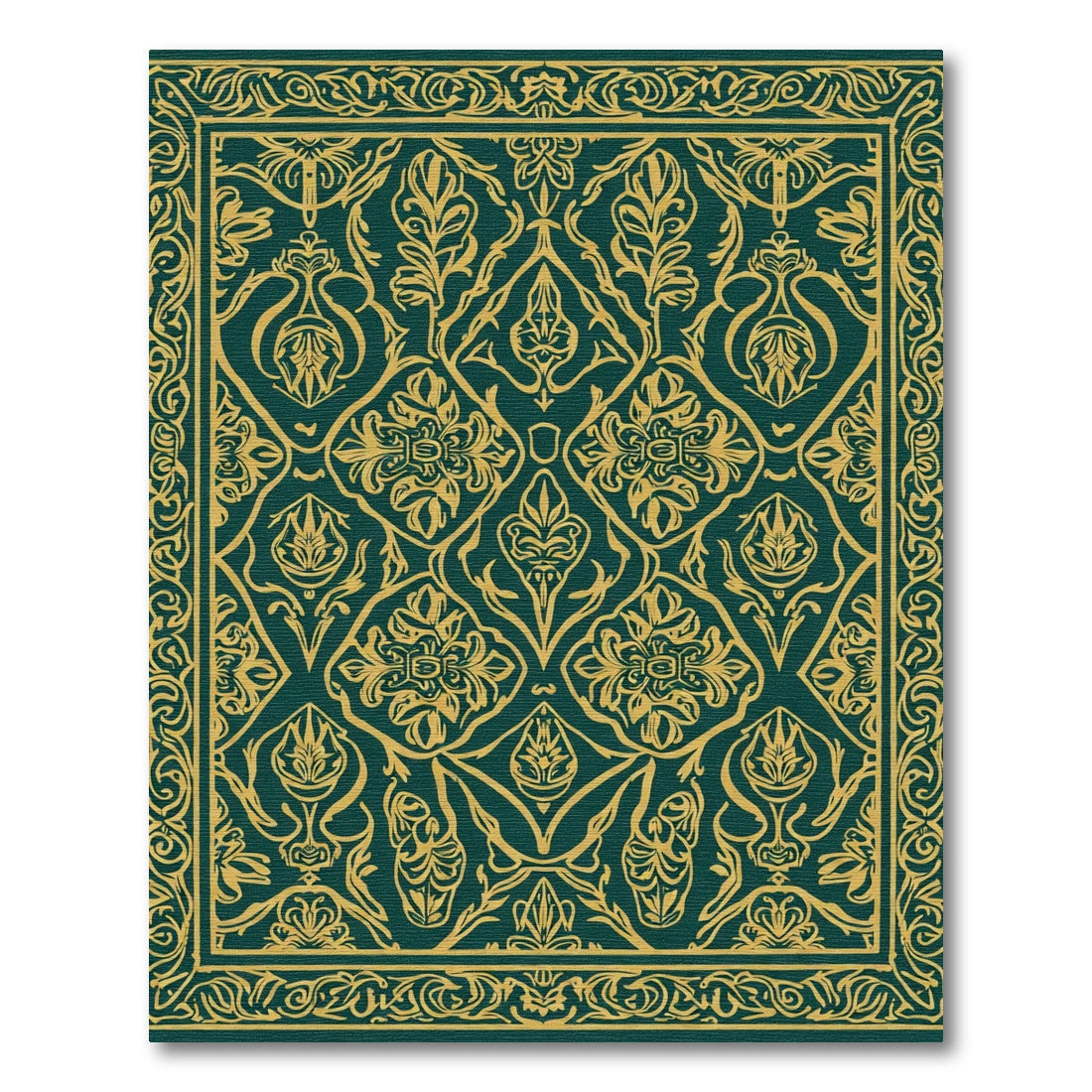 Emerald Gold Ornate Floral Vine Rug