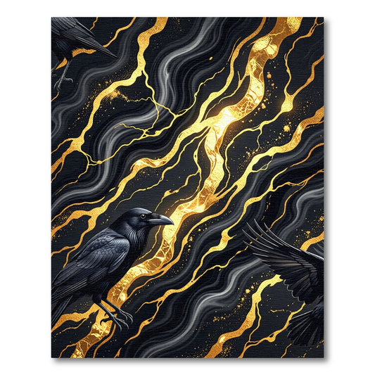Dark Raven Gold Swirl Flow Rug