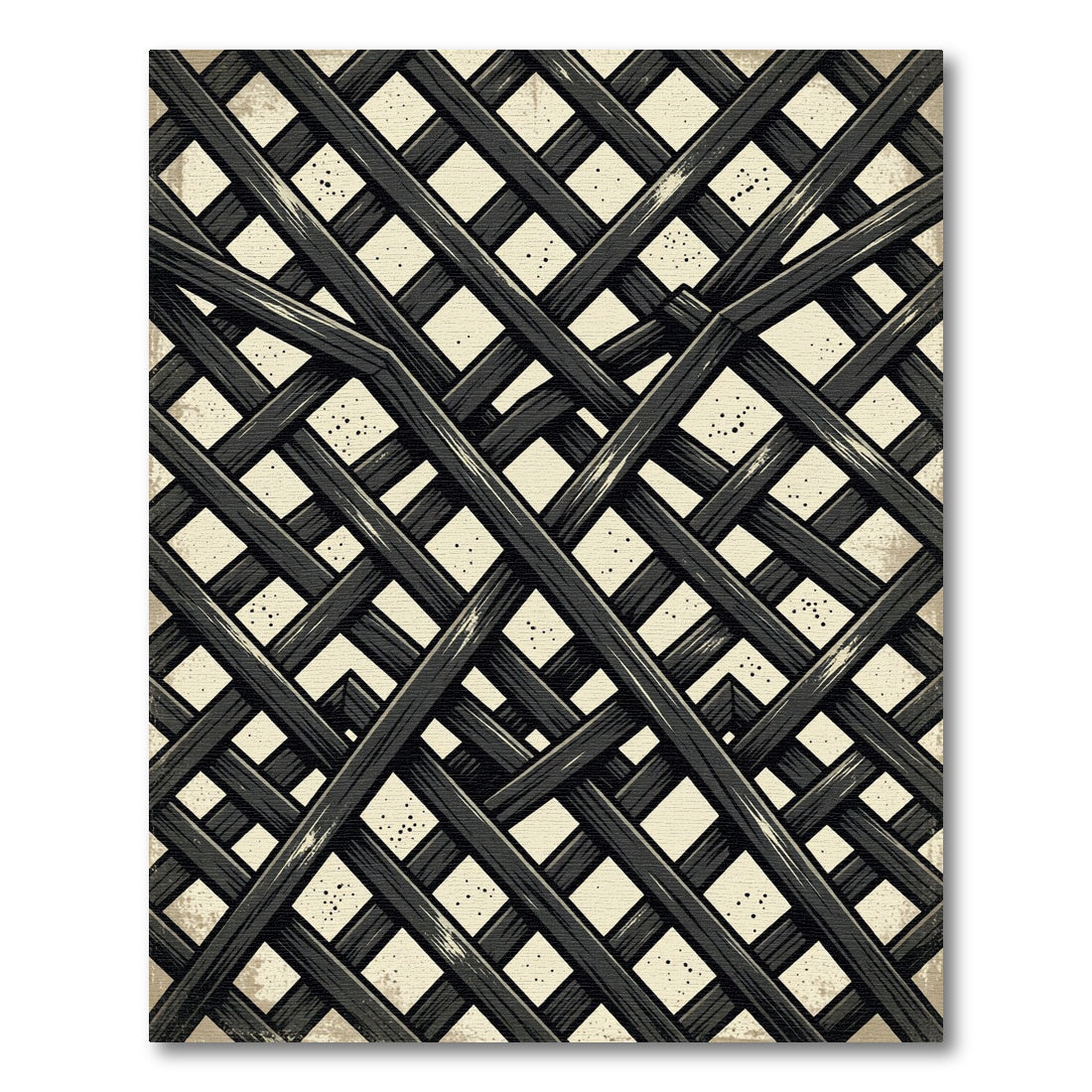Geometric Charcoal Black Lattice Weave Rug