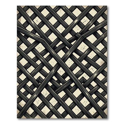 Geometric Charcoal Black Lattice Weave Rug
