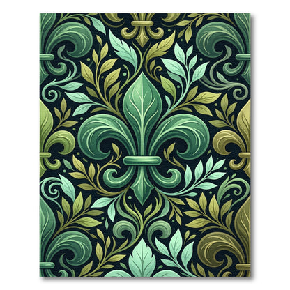 Elegant Emerald Green Fleur-de-lis Scroll Rug