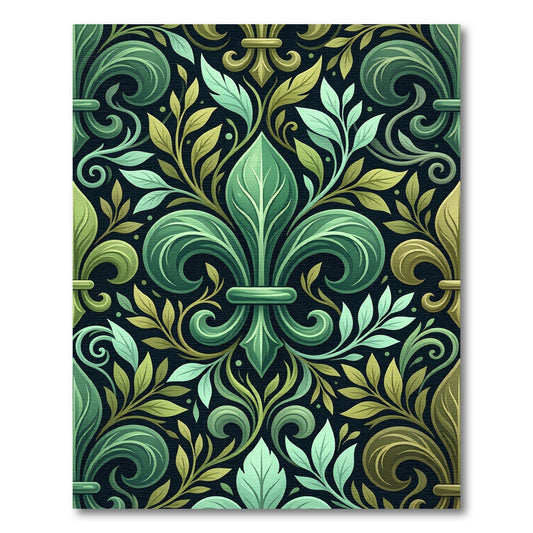 Elegant Emerald Green Fleur-de-lis Scroll Rug