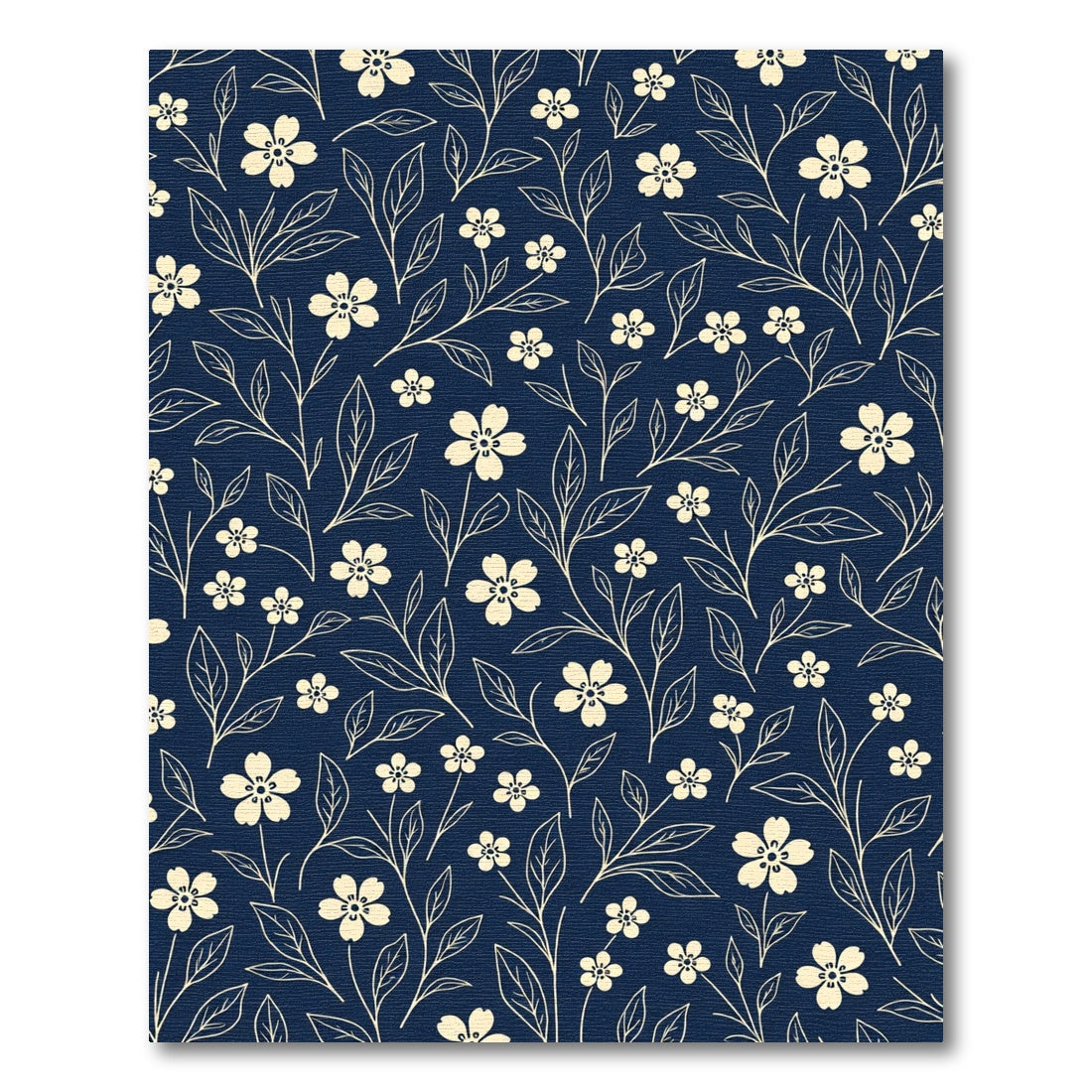 Cream Floral Vine Navy Background Rug