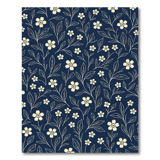 Cream Floral Vine Navy Background Rug