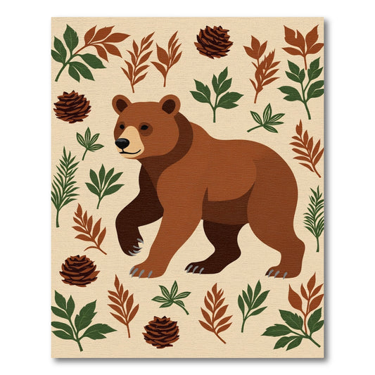Forest Bear Pinecone Foliage Arrangement Rug