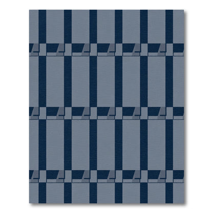 Deep Blue Wide Grid Rectangles Rug